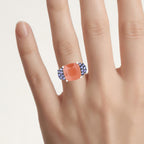Peach Moonstone Ring With Tanzanite 6.16 Carats Sterling Silver