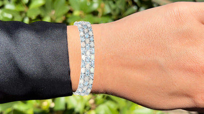 Blue Topaz Tennis Bracelet With Opal 22.2 Carats Sterling Silver