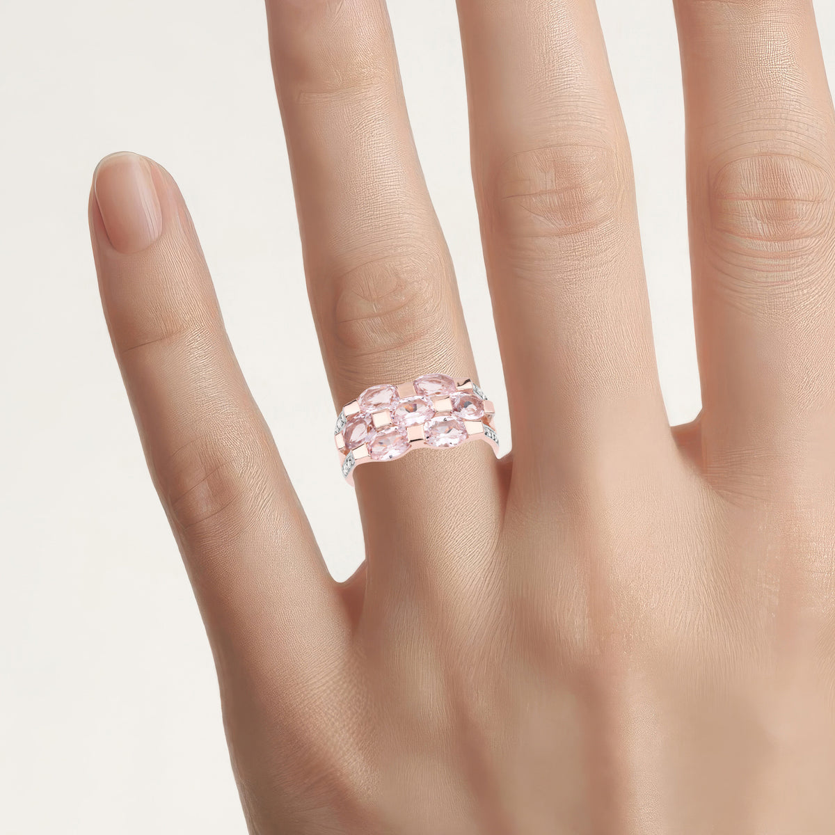 Morganite Ring With Diamonds 2.6 Carats Gold Plated Silver