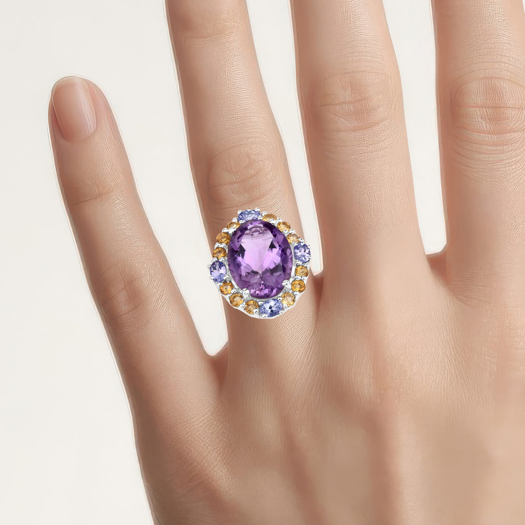 Amethyst Ring With Citrine 9.6 Carats Sterling Silver
