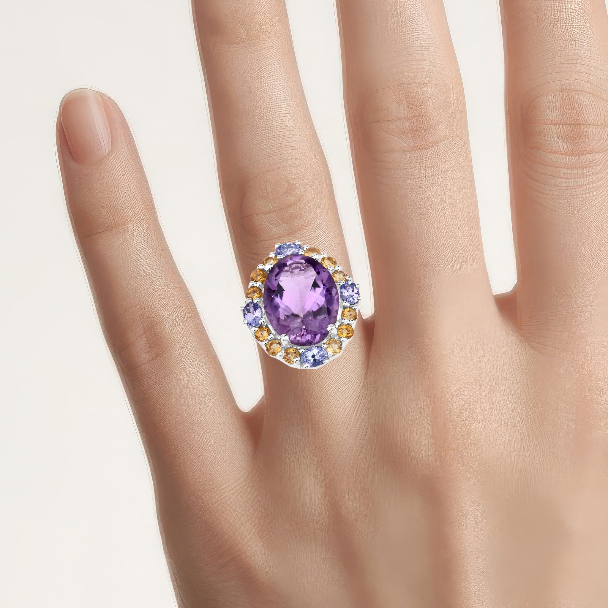 Amethyst Ring With Citrine 9.6 Carats Sterling Silver