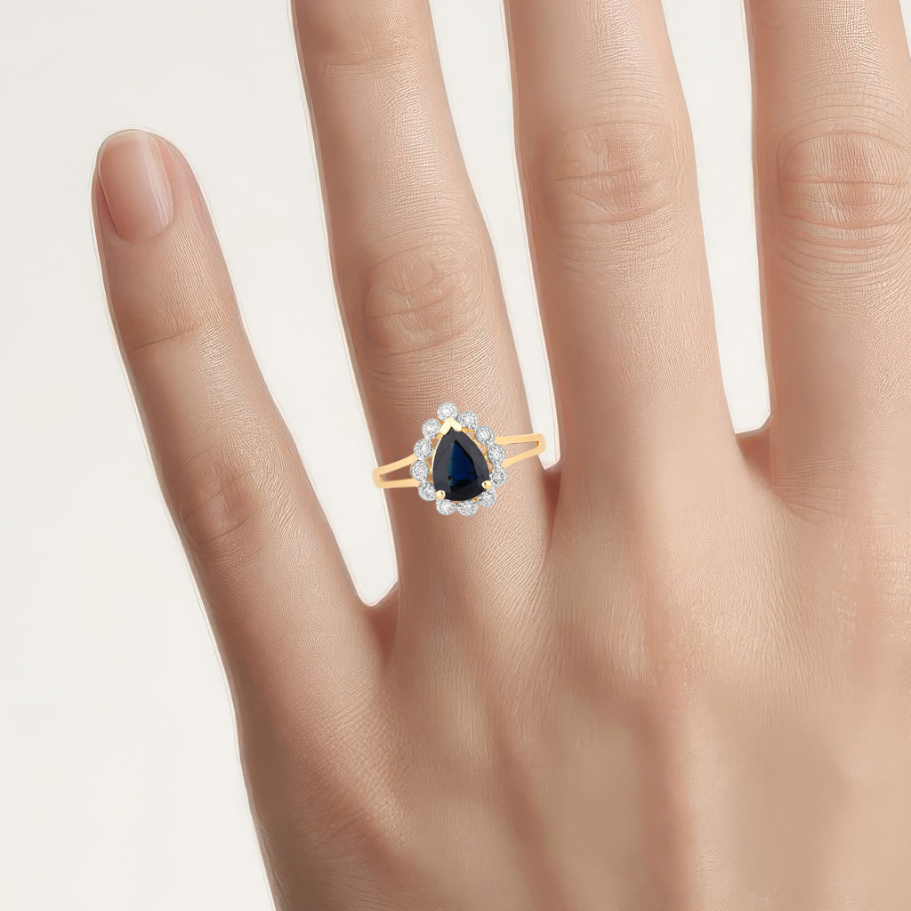 Blue Sapphire Ring With Diamonds 1.42 Carats 14K Yellow Gold