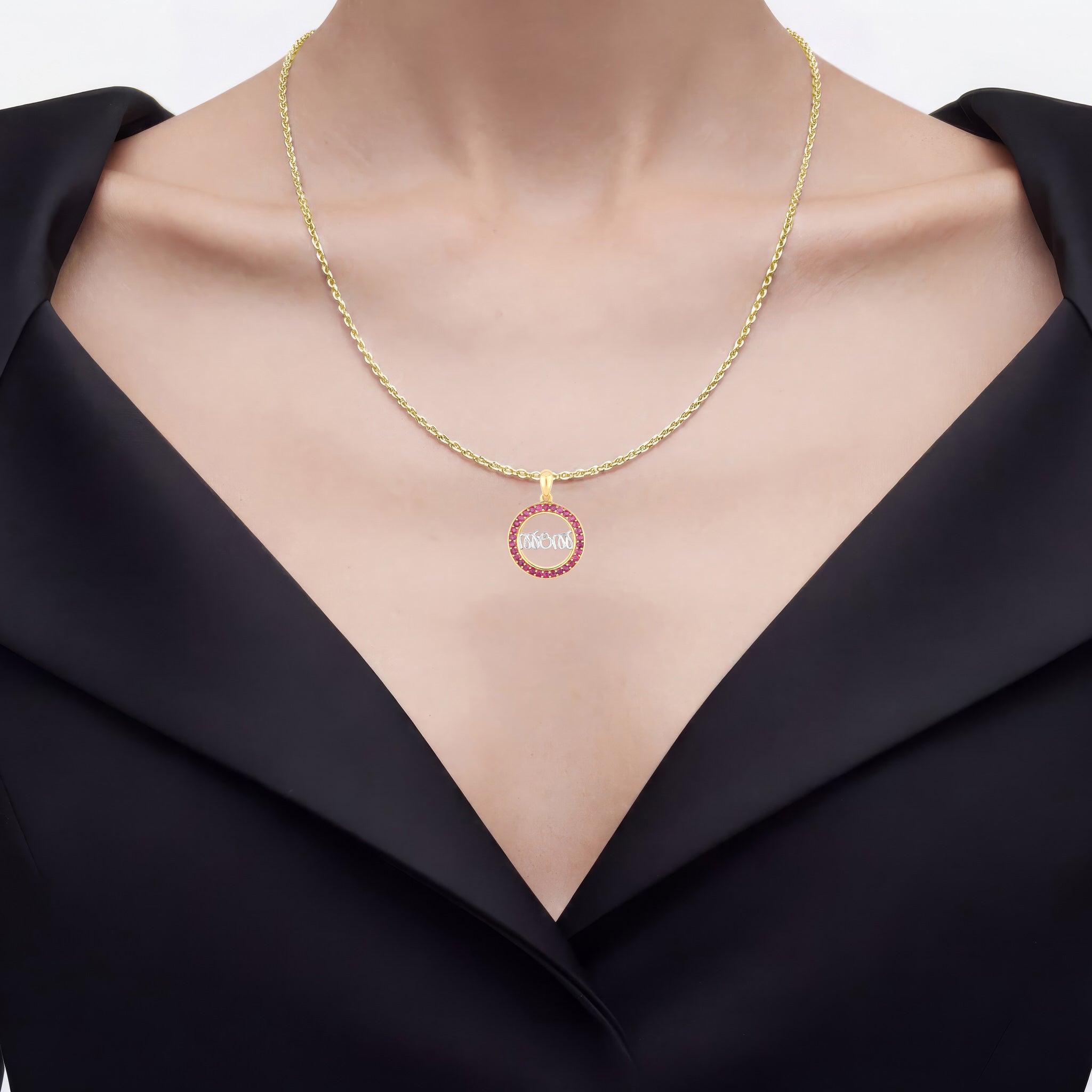 Ruby Mom Pendant 0.62 Carats Gold Plated Silver