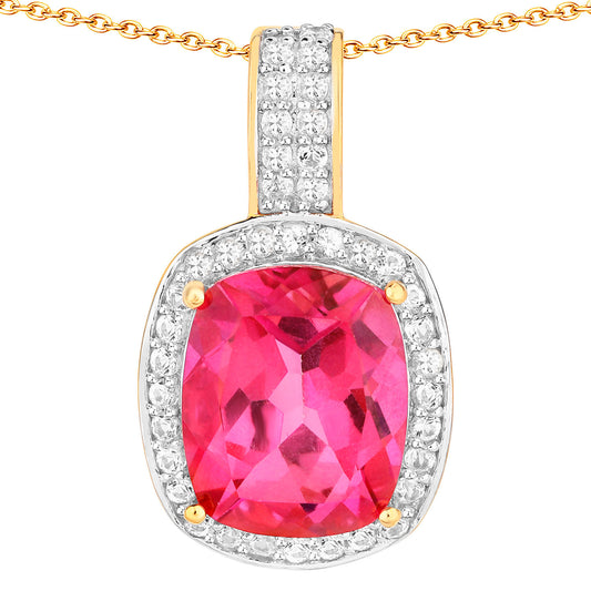 Pink Topaz Pendant White Topaz Setting 6.85 Carats 18K Yellow Gold Plated Silver