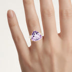 Pink Amethyst Ring With White Topaz 10.4 Carats Gold Plated Silver