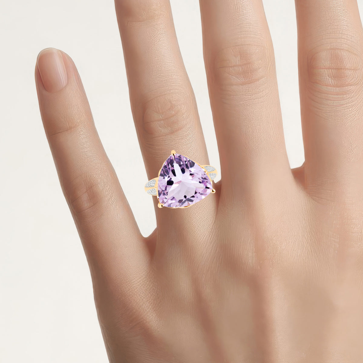 Pink Amethyst Ring With White Topaz 10.4 Carats Gold Plated Silver
