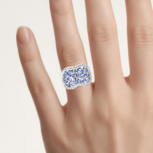 Tanzanite Ring With White Topaz 2.58 Carats Sterling Silver