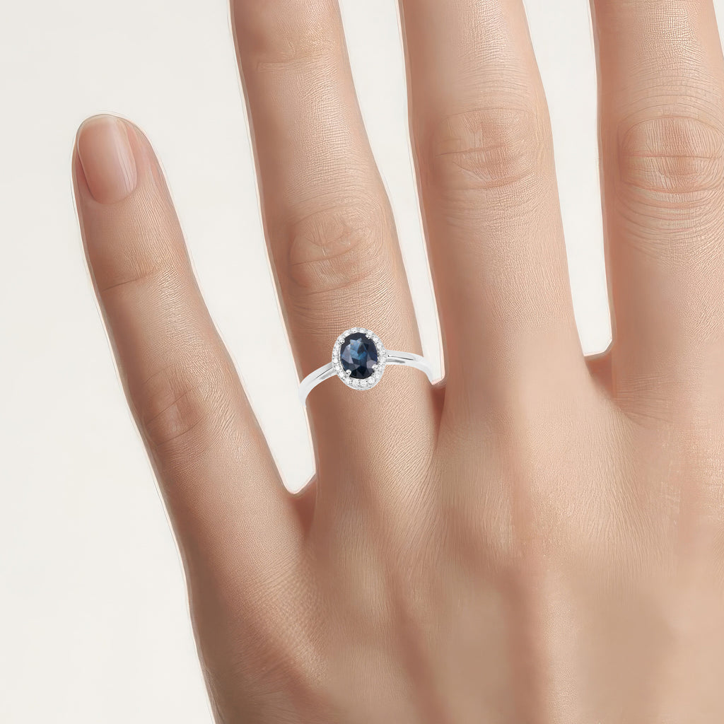 Blue Sapphire Ring With Diamonds 1.18 Carats 14K White Gold