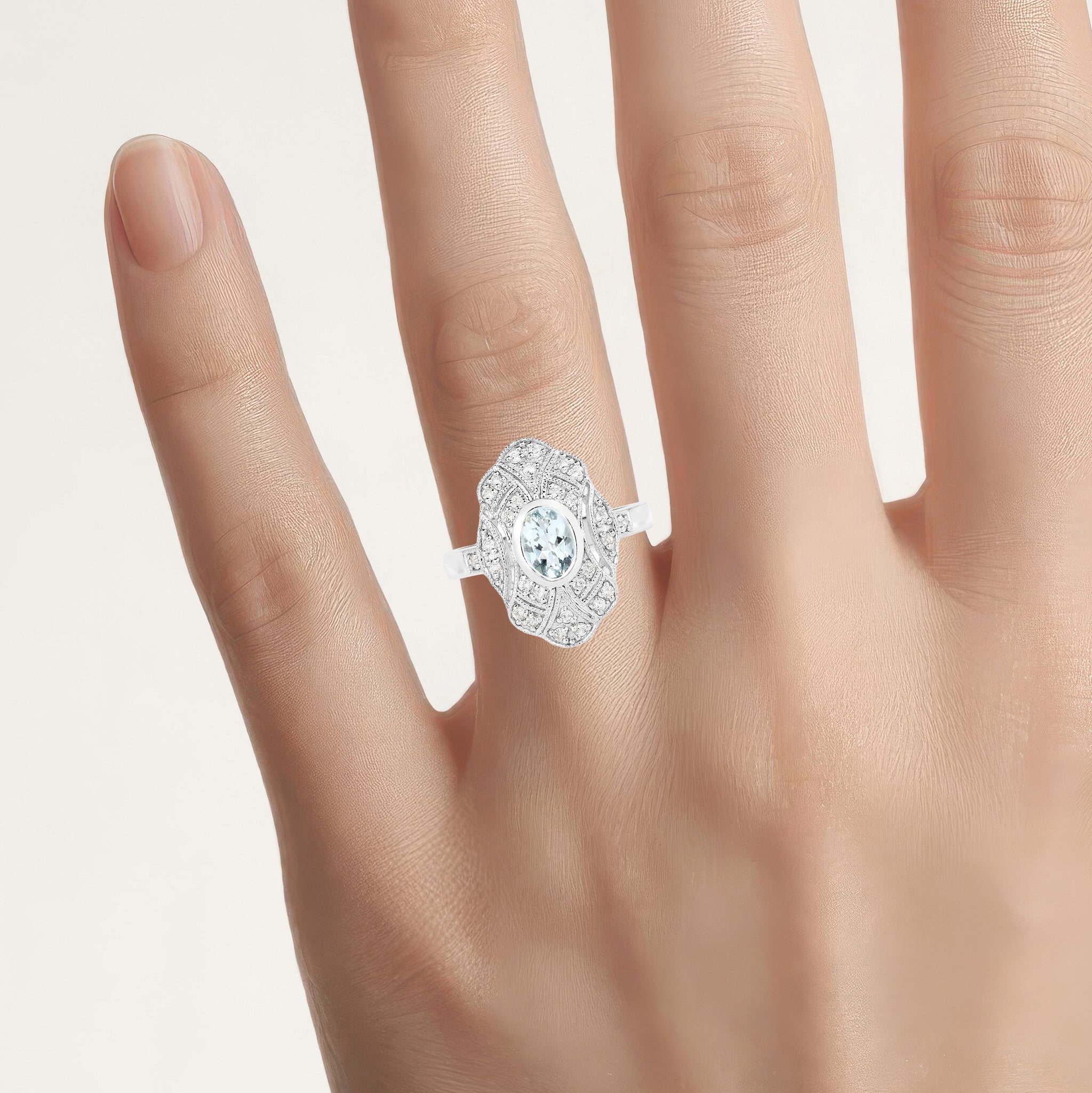 Aquamarine Ring With White Topaz 0.98 Carats Sterling Silver