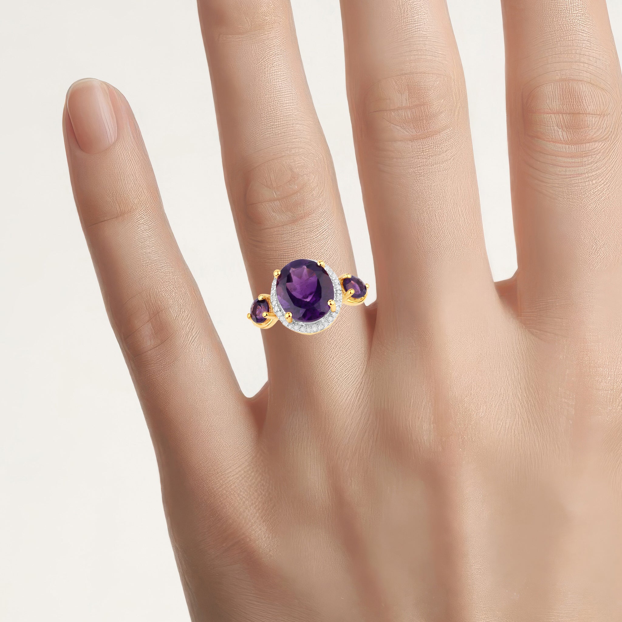 Amethyst Ring With Diamonds 3.76 Carats Gold Plated Silver