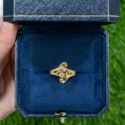 Beryl Bypass Ring Zircon Setting 1.75 Carats 24K Yellow Gold Plated Silver