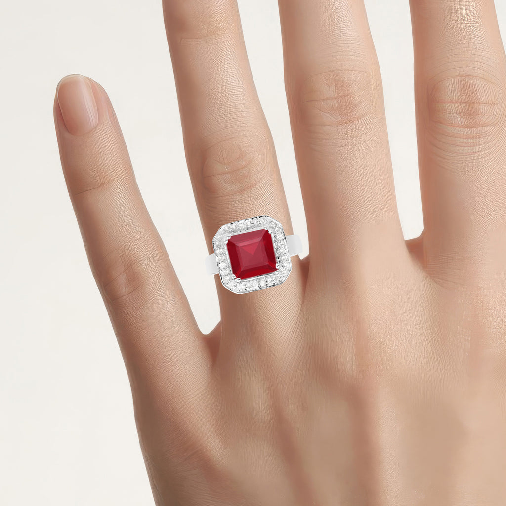 Ruby Ring With White Topaz 6.32 Carats Sterling Silver