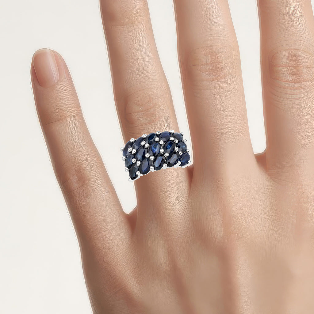Blue Sapphire Ring 3.28 Carats Sterling Silver