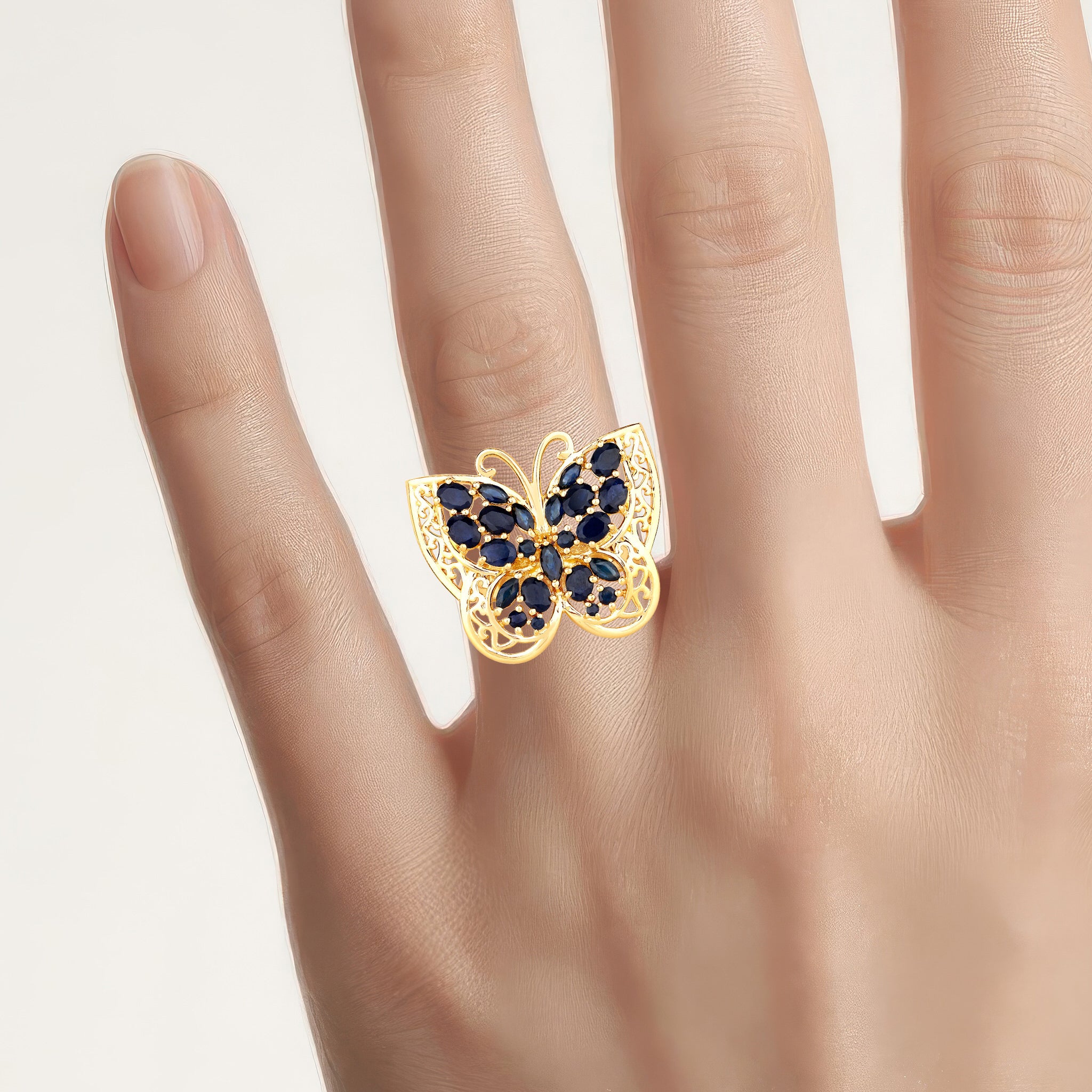 Blue Sapphire Ring 2.78 Carats Gold Plated Silver
