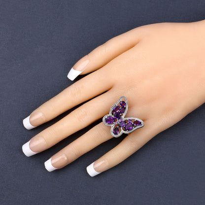 Amethyst Butterfly Ring 4.3 Carats Sterling Silver