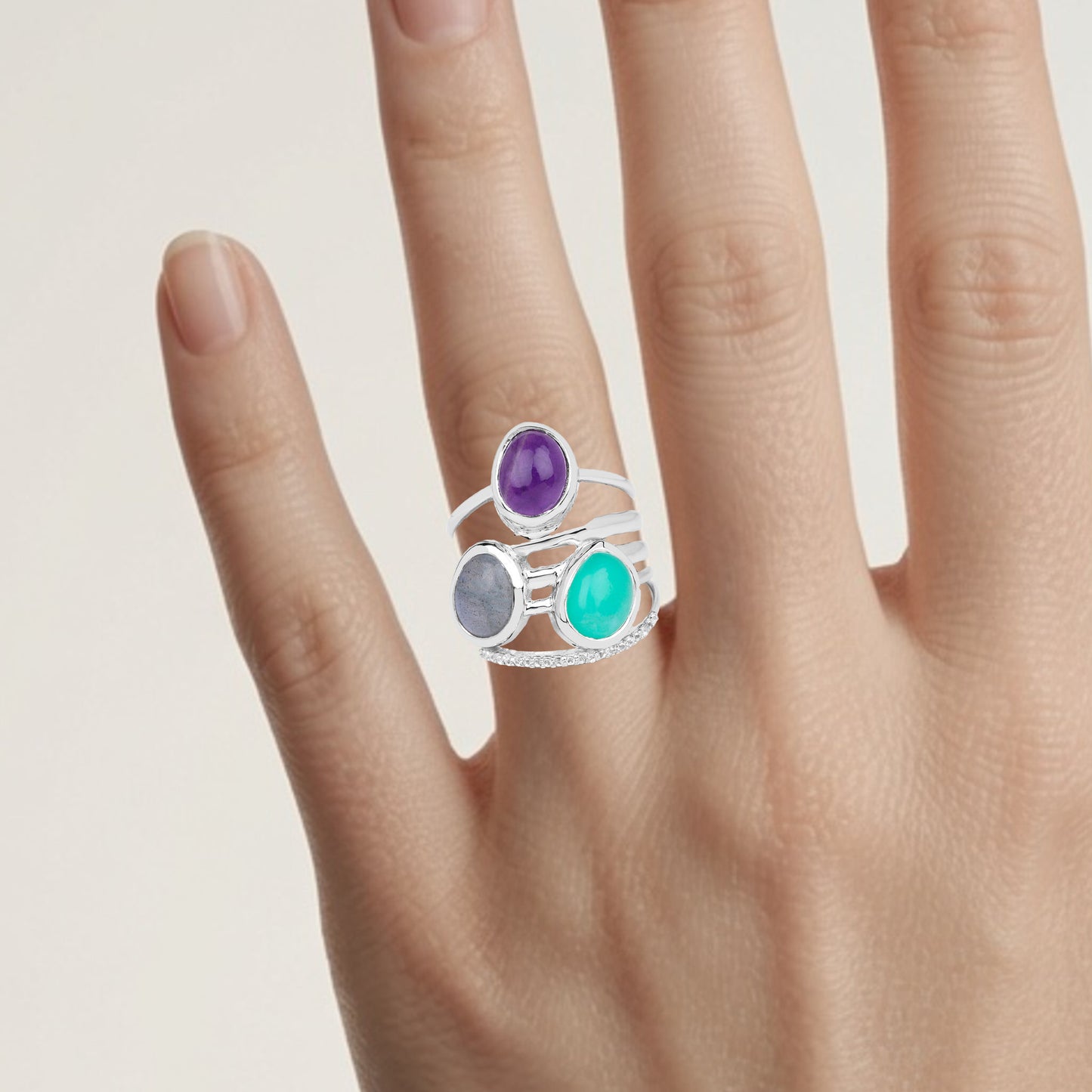 Natural Mixed Gemstones Ring 4.48 Carats Sterling Silver
