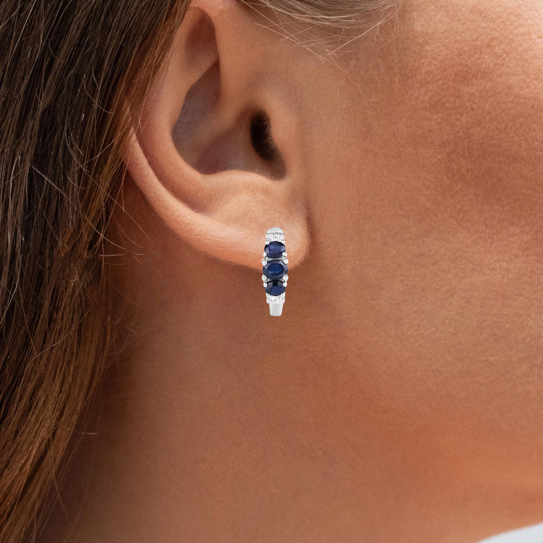Blue Sapphire Earrings With White Topaz 1.6 Carats Sterling Silver