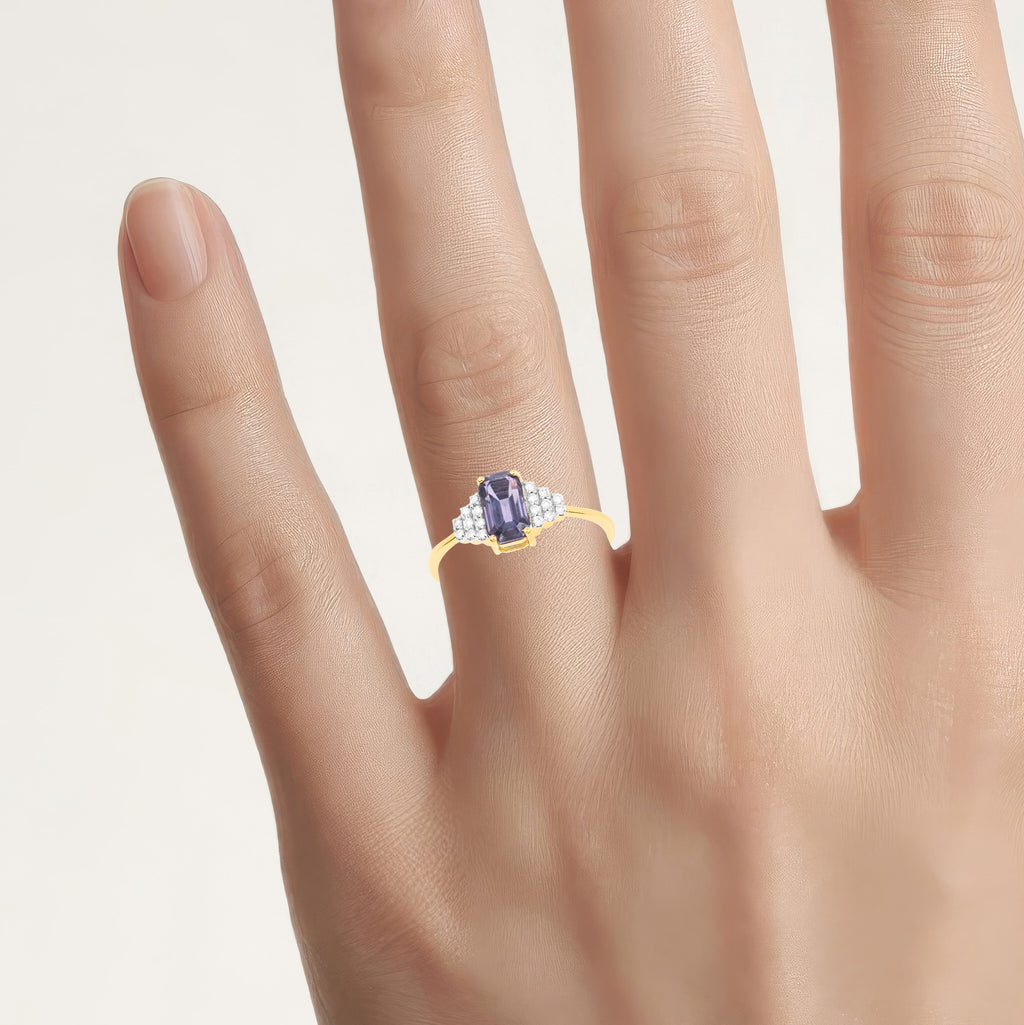 Purple Sapphire Ring With Diamonds 1.28 Carats 14K Yellow Gold