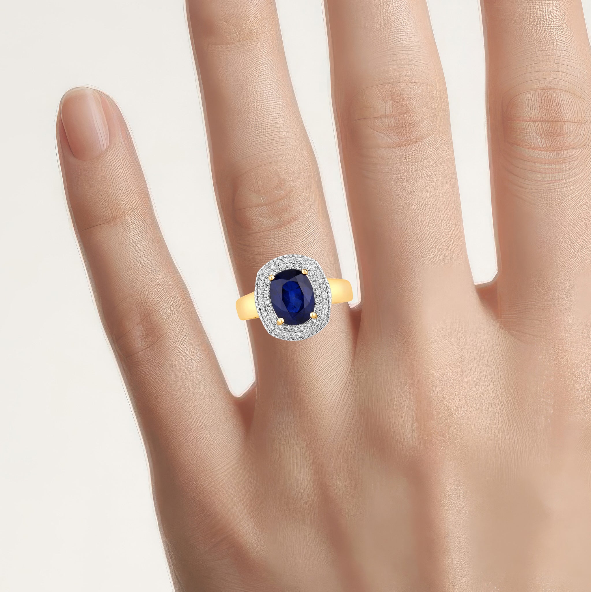 Blue Sapphire Ring With Diamonds 2.7 Carats 18K Yellow Gold