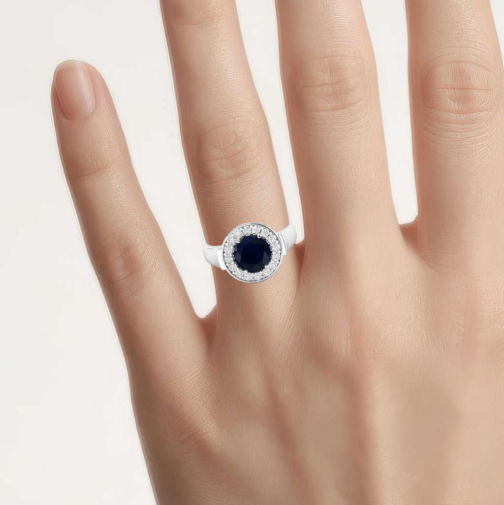 Blue Sapphire Ring With Diamonds 2.7 Carats 14K White Gold