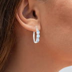 Aquamarine Hoop Earrings With Diamonds 1.73 Carats Sterling Silver