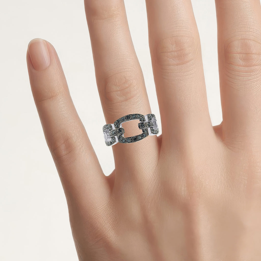 Blue Diamond Ring 0.34 Carats Sterling Silver