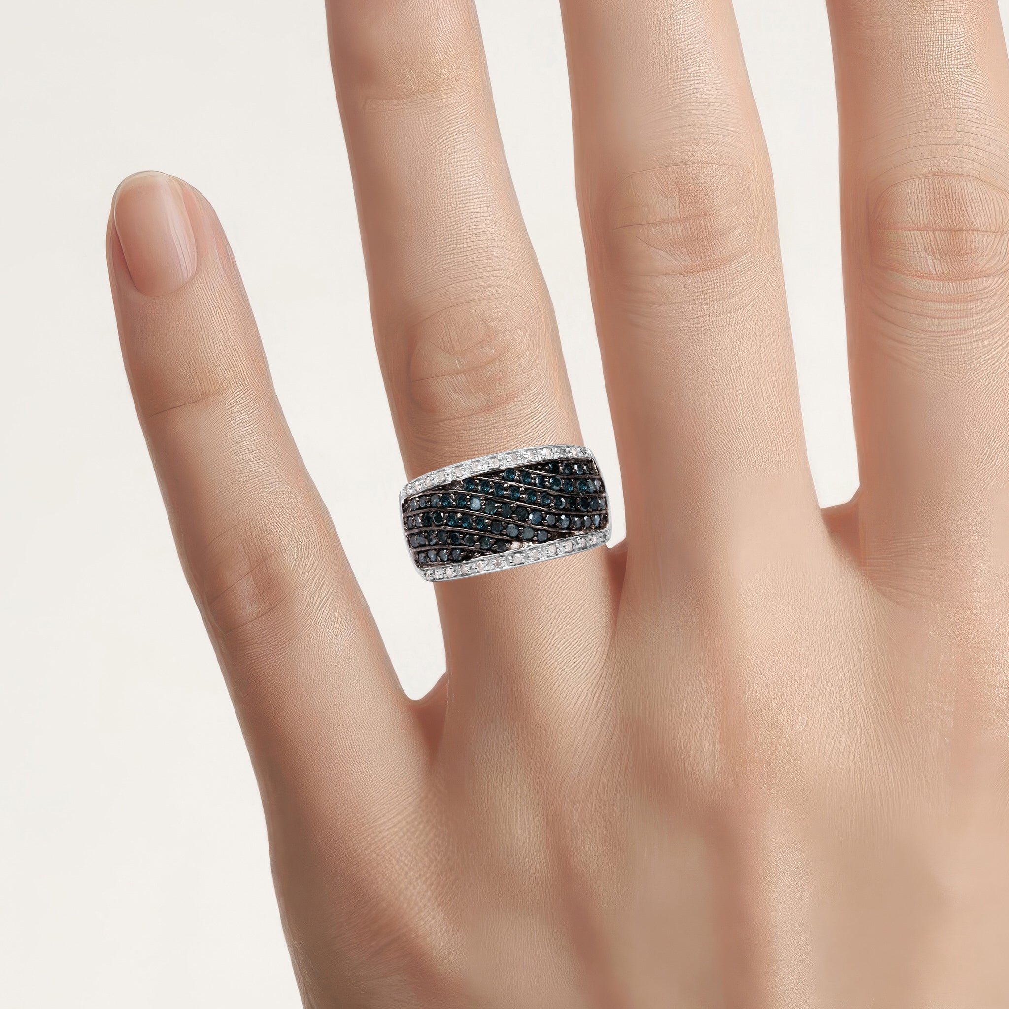 Blue Diamond Ring With White Diamonds 0.78 Carats Sterling Silver