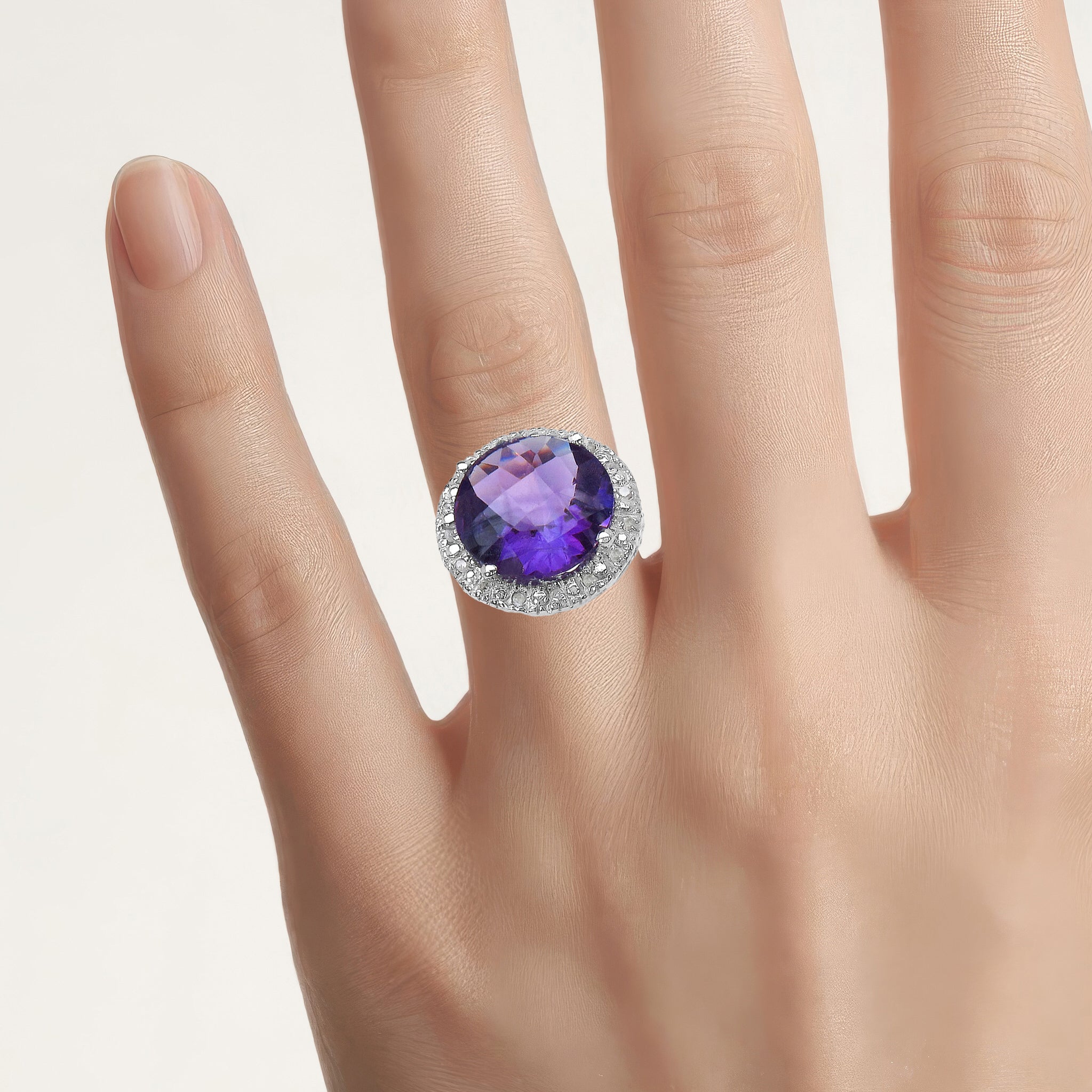 Amethyst Ring With Diamonds 5.7 Carats Sterling Silver