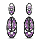 Amethyst Dangle Earrings With Black Spinels 12 Carats