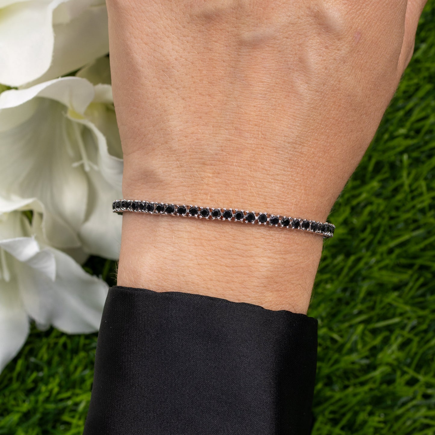 Black Diamond Tennis Bracelet 3.15 Carats Sterling Silver