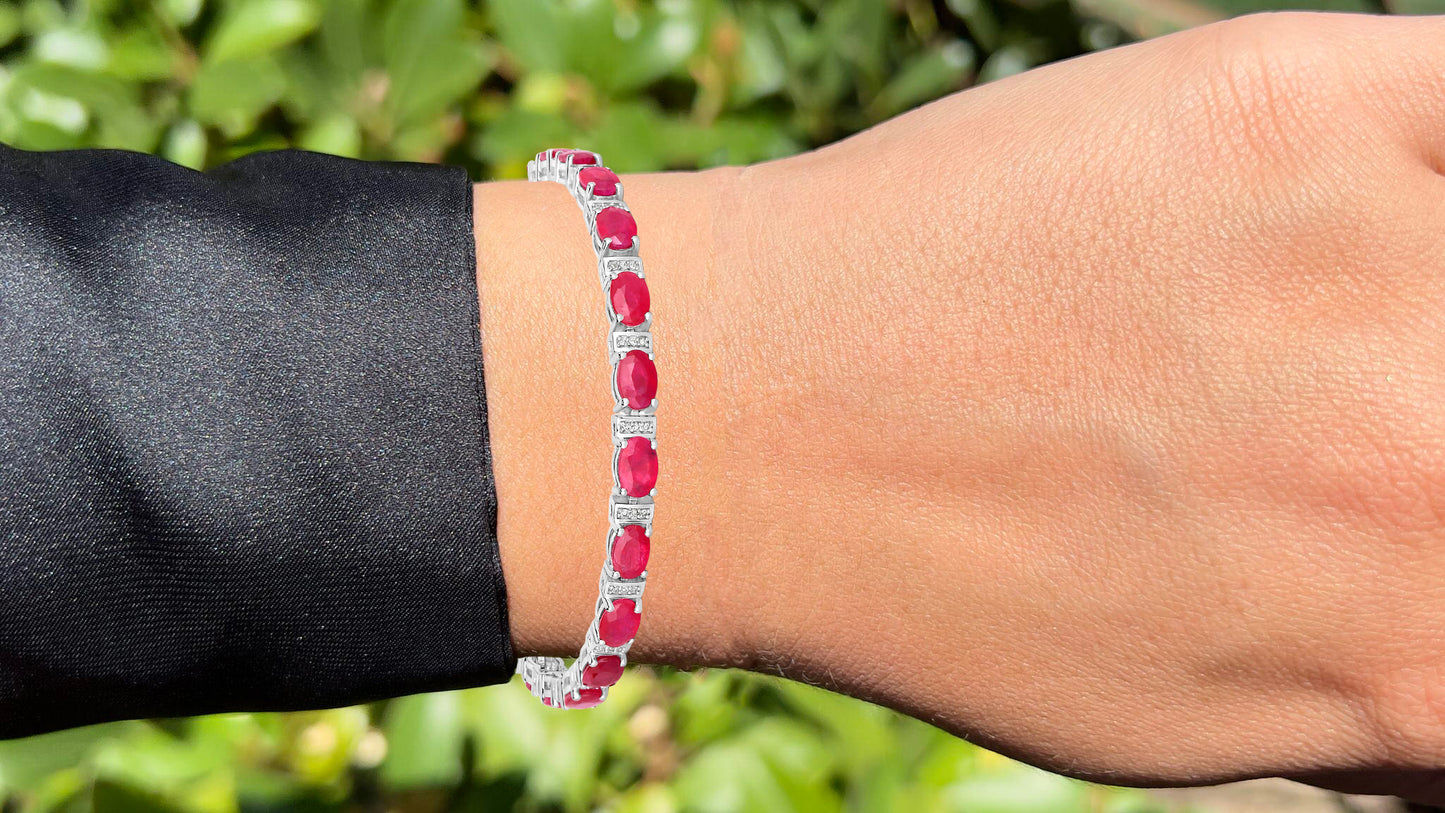 Ruby Bracelet With Diamonds 11.1 Carats 14K White Gold