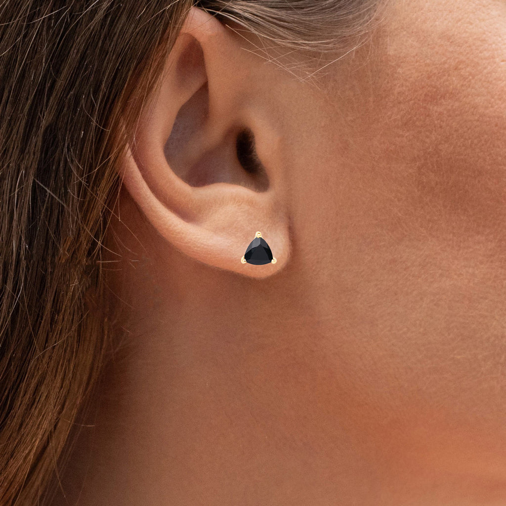 Black Sapphire Stud Earrings 0.68 Carats 14K Yellow Gold