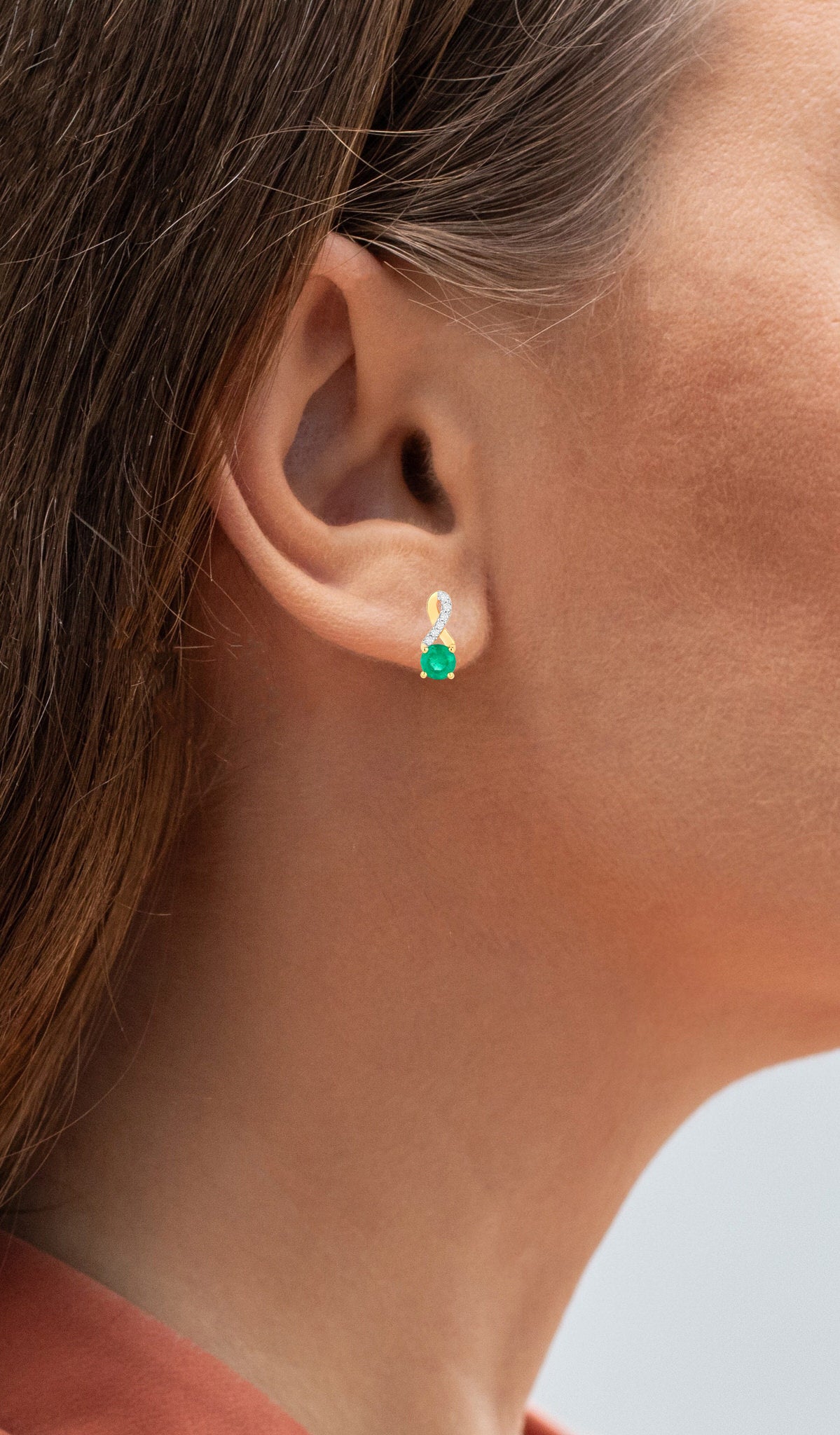 Natural Emerald Earrings With Diamonds 0.48 Carats 14K Yellow Gold