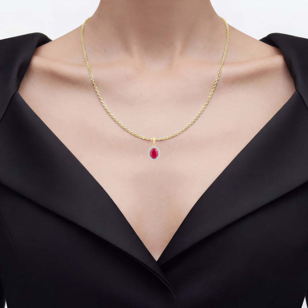 Ruby Pendant With Diamonds 2.48 Carats 10K Yellow Gold