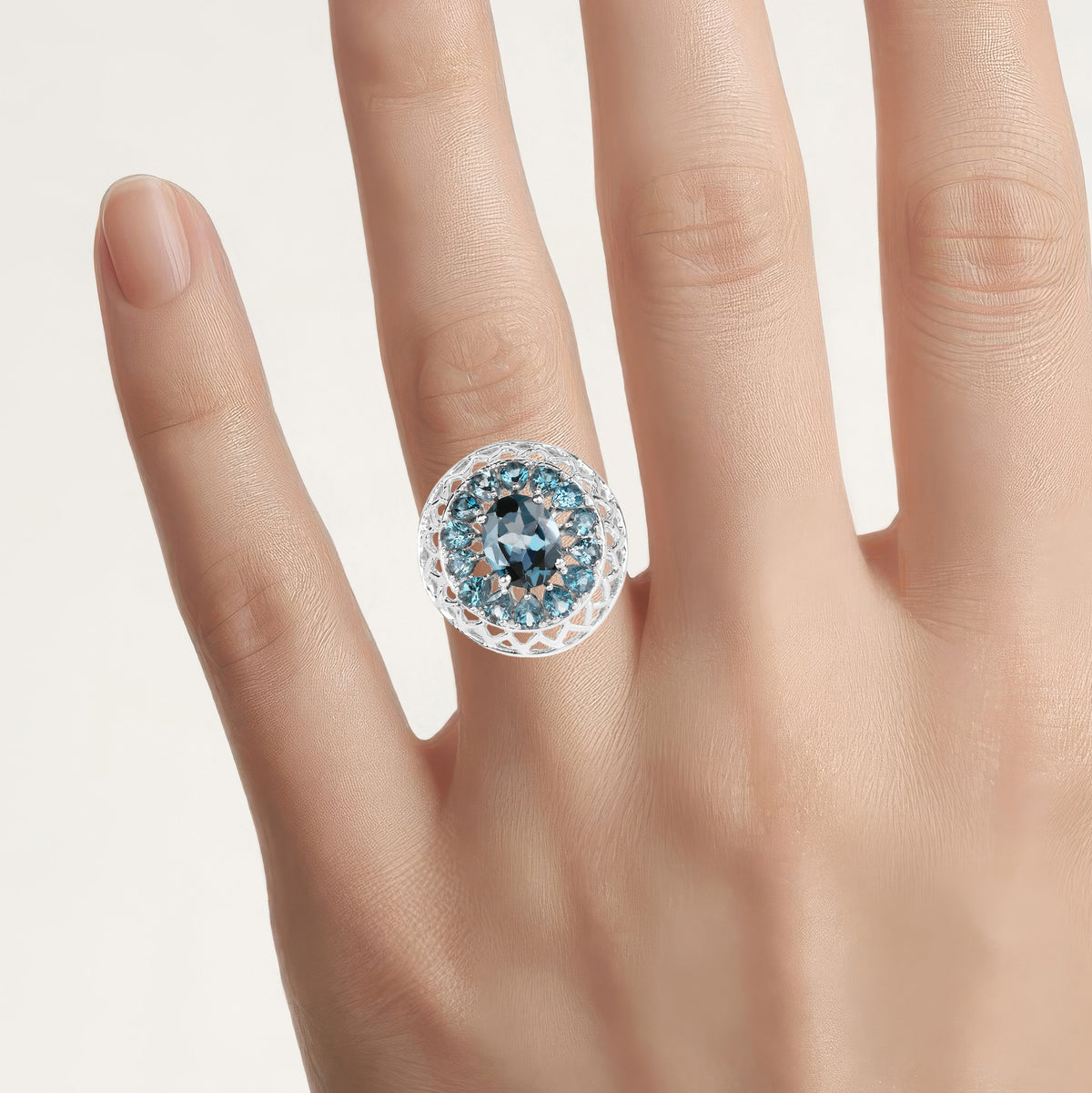 London Blue Topaz Ring 5.94 Carats Sterling Silver