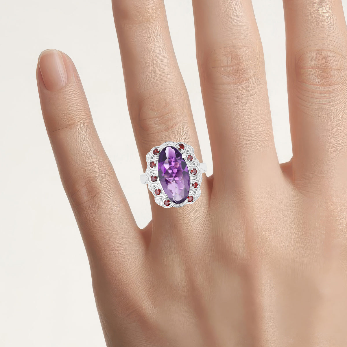 Amethyst Ring With Garnet 6.36 Carats Sterling Silver