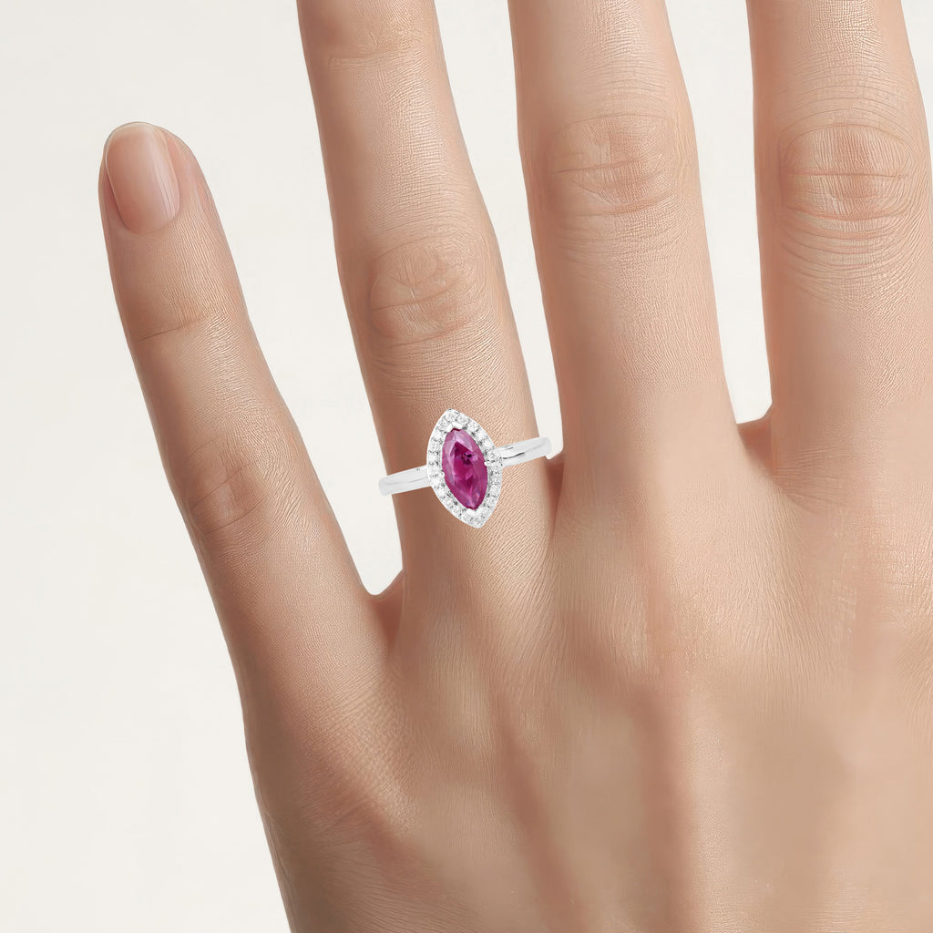 Ruby Ring With Diamonds 1.54 Carats 14K White Gold