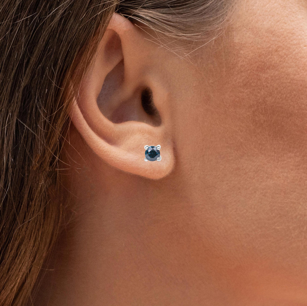 Blue Diamond Stud Earrings 0.2 Carats Sterling Silver