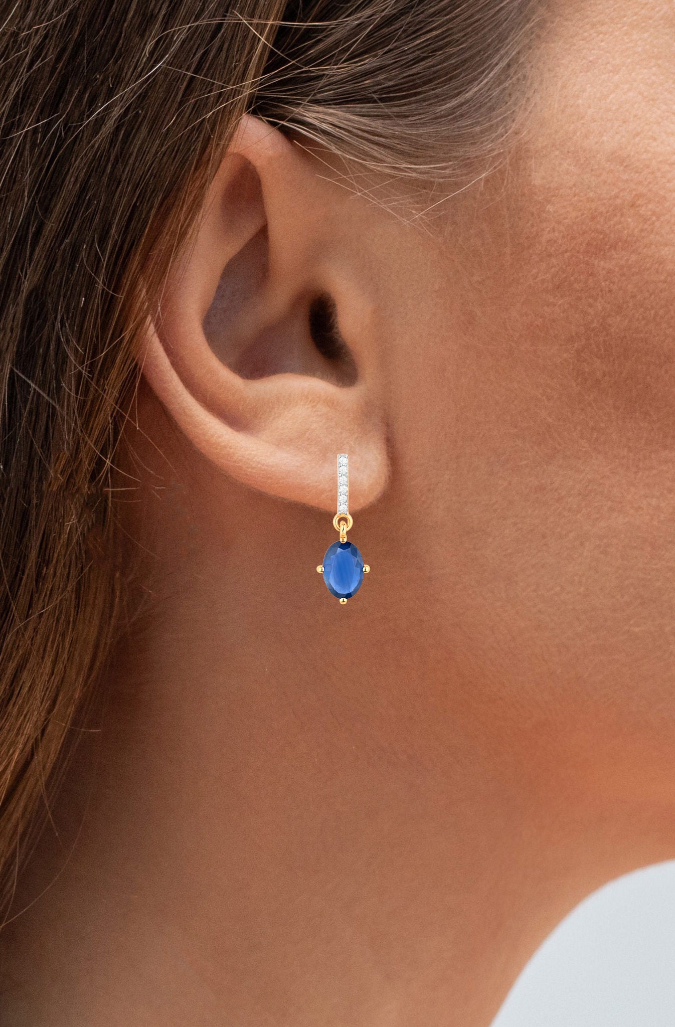 Natural Blue Sapphire Earrings With Diamonds 1.92 Carats 14K Yellow Gold