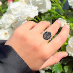 Black Rutile Ring With Black Spinel 5.90 Carats Sterling Silver