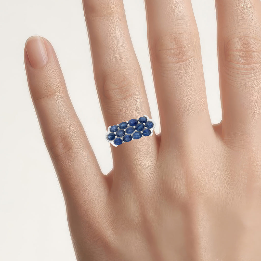Blue Sapphire Ring 2.58 Carats Sterling Silver