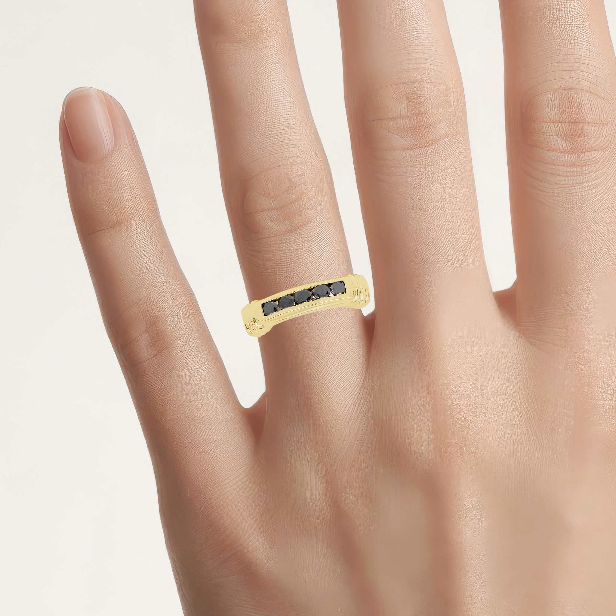Black Diamond Ring 0.48 Carats Gold Plated Silver