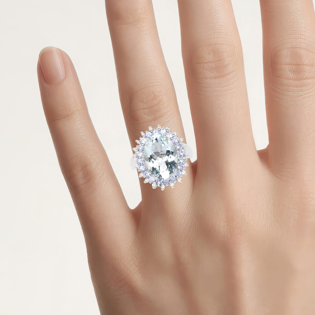 Aquamarine Ring With Tanzanite and White Topaz 5.24 Carats Sterling Silver