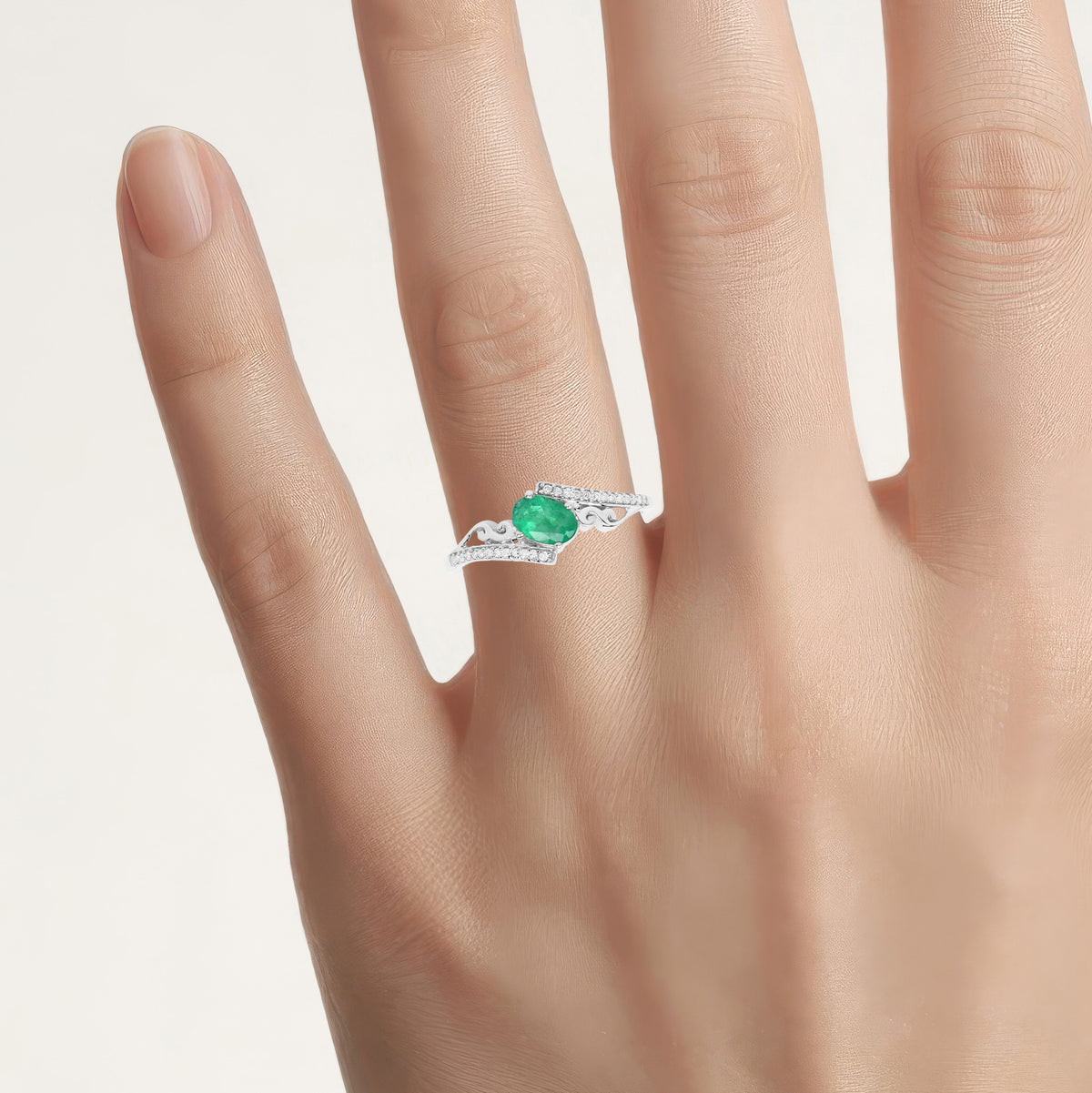 Zambian Emerald Ring With Diamonds 0.48 Carats 14K White Gold