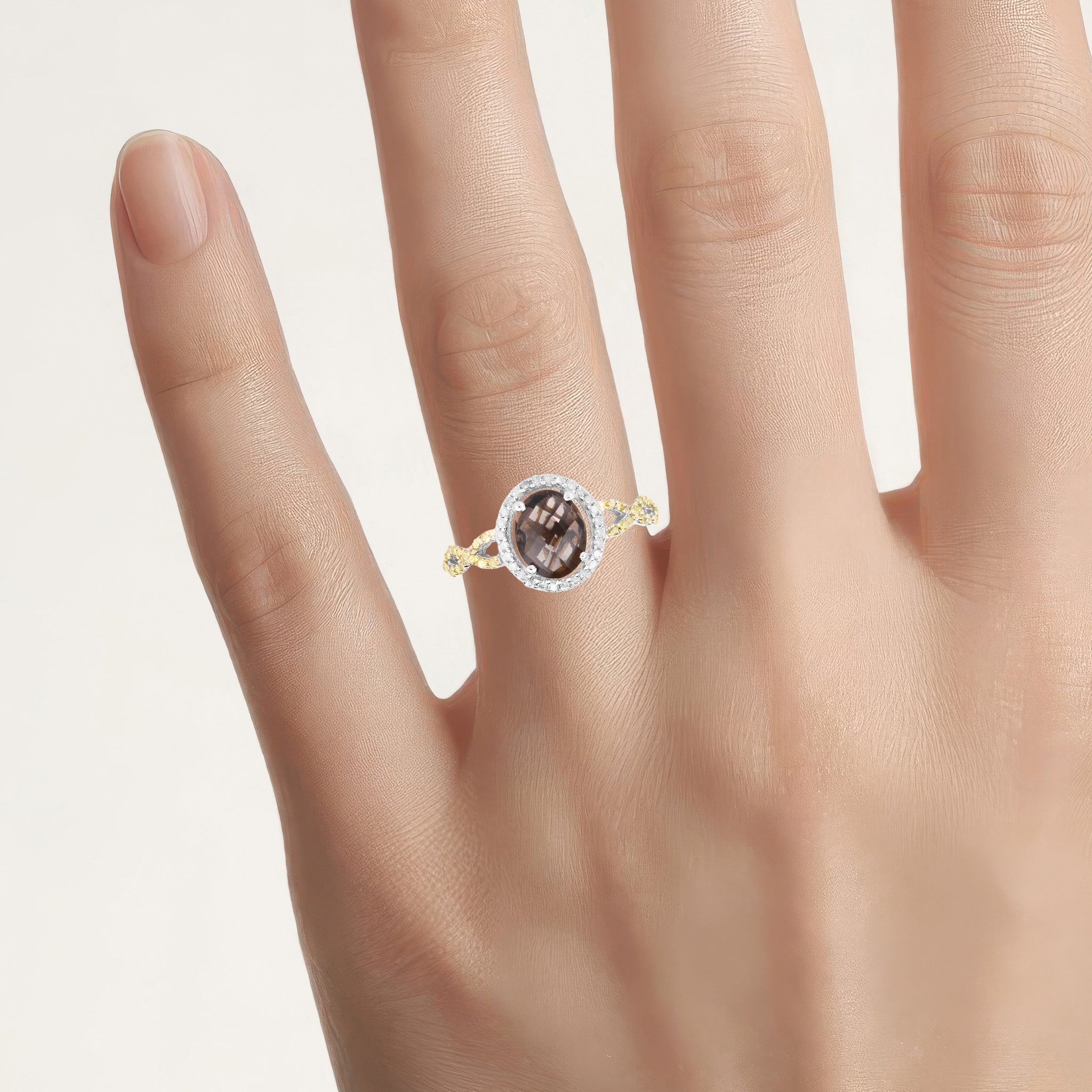Smoky Quartz Ring With Multicolor Diamonds 1.86 Carats Sterling Silver