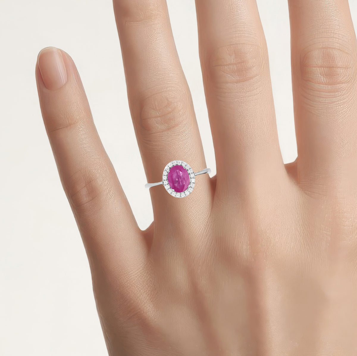 Ruby Ring With Diamonds 1.8 Carats 14K White Gold