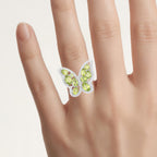 Peridot Butterfly Ring With White Topaz 4.47 Carats Sterling Silver