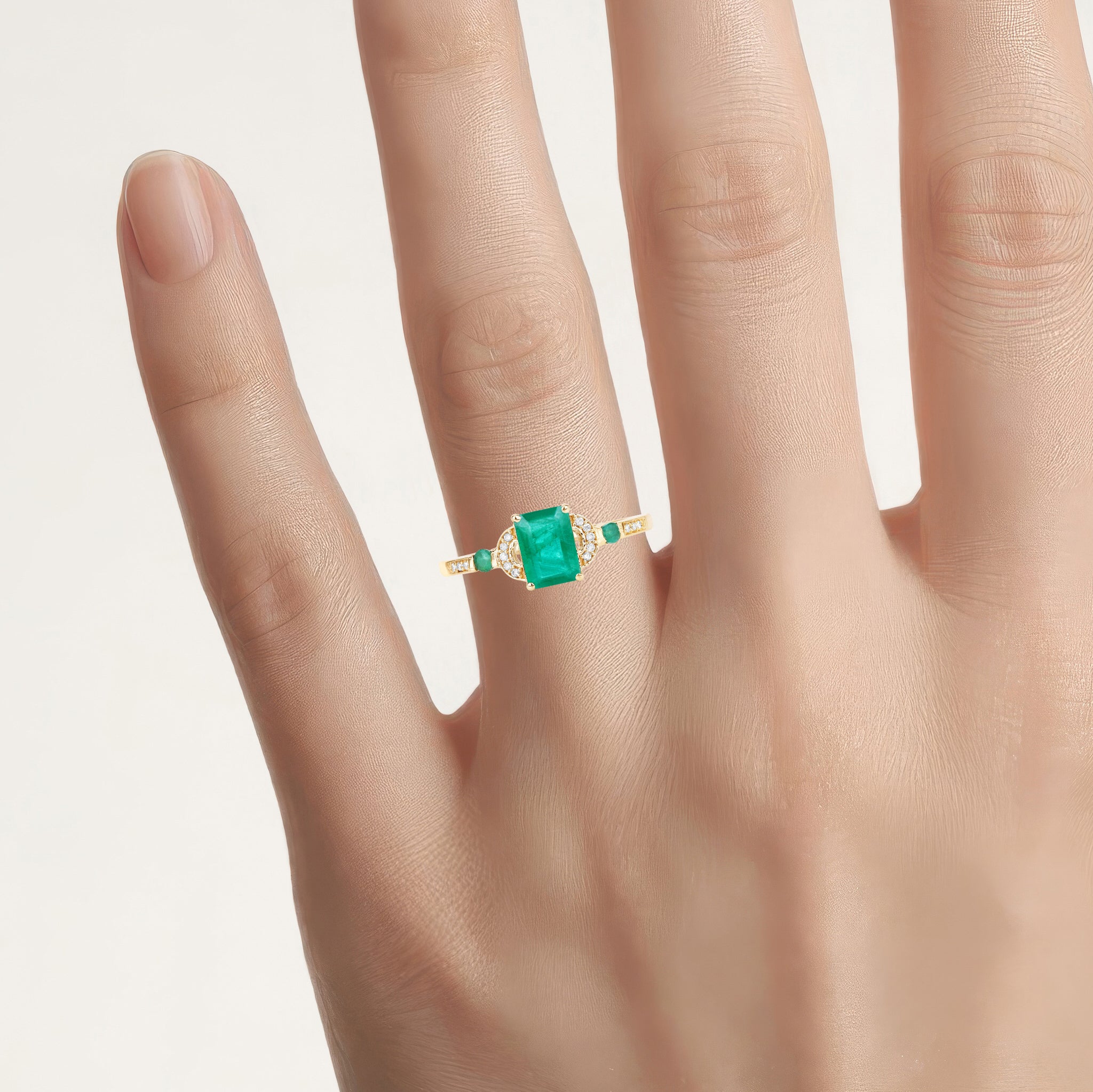 Zambian Emerald Ring With Diamonds 1.02 Carats 14K Yellow Gold