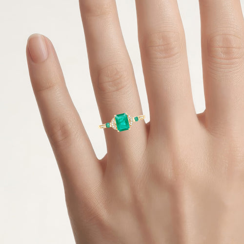 Zambian Emerald Ring With Diamonds 1.02 Carats 14K Yellow Gold