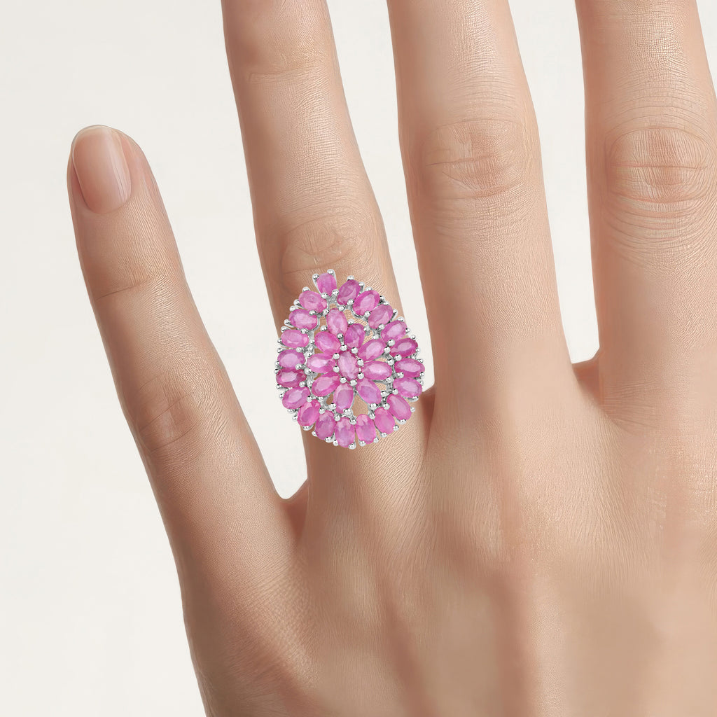 Ruby Flower Ring 8.08 Carats Sterling Silver